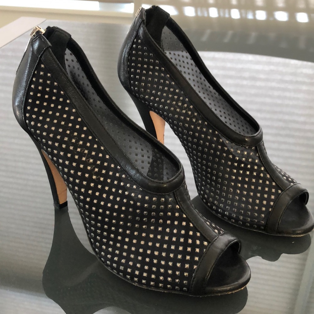 Studded mesh black ankle boots